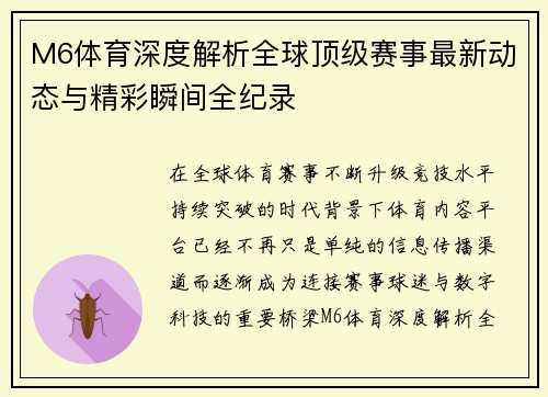 M6体育深度解析全球顶级赛事最新动态与精彩瞬间全纪录